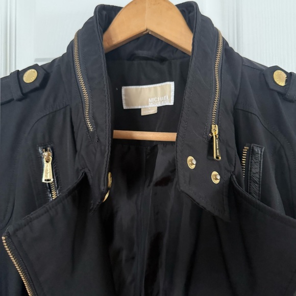 MICHAEL Michael Kors Black Trench Coat with Gold Details - Picture 4 of 9